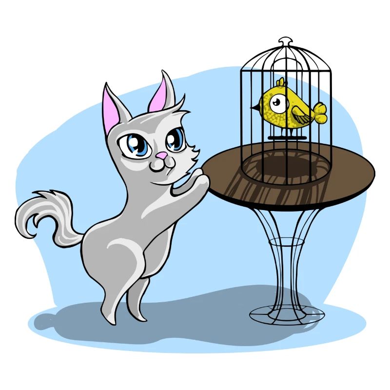 Chat avec oiseau
