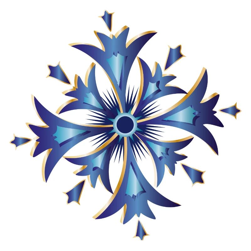 stylized cornflower amulet in blue and gold