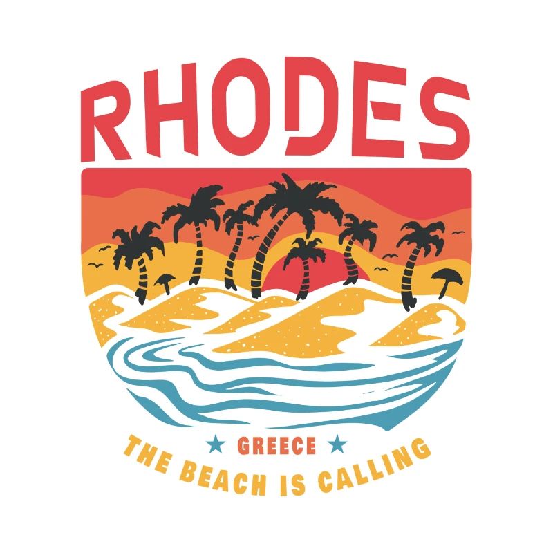 Rhodes Greece Design with Palm Trees and Beach