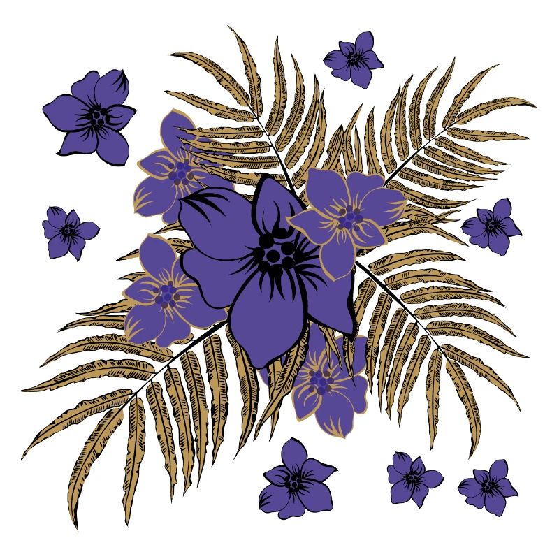 Fleurs et feuilles de palmier en design doré