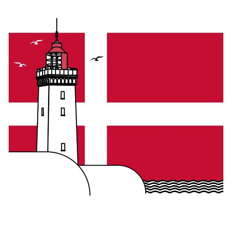 Drapeau du Danemark avec phare de Rubjerg Knude