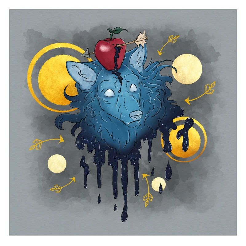 Blue Ink Spirits Poster - Wolf mit Pfeilapfel