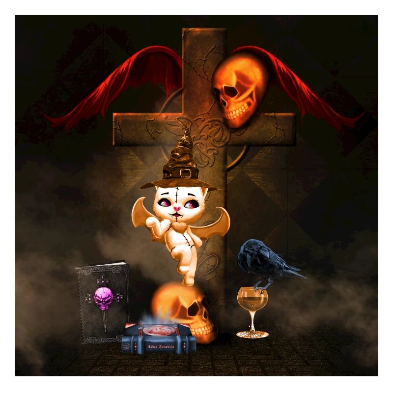 Scène macabre avec chat enchanté