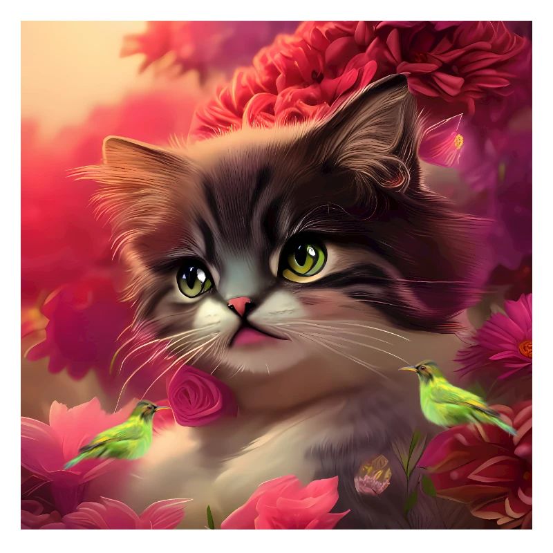 Chaton mignon avec des oiseaux