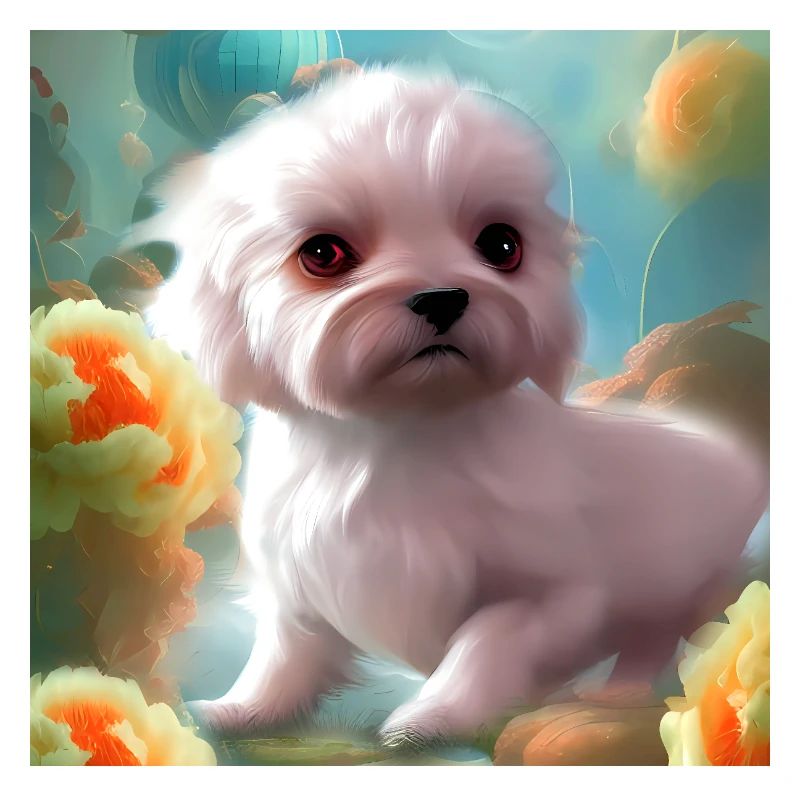 Chiot mignon avec des fleurs