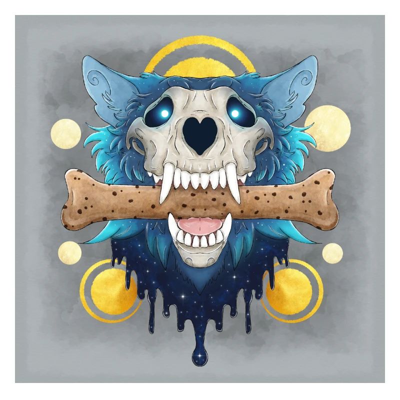Hellhound Skull - Wolf Skull & Bone Cookie - Poster