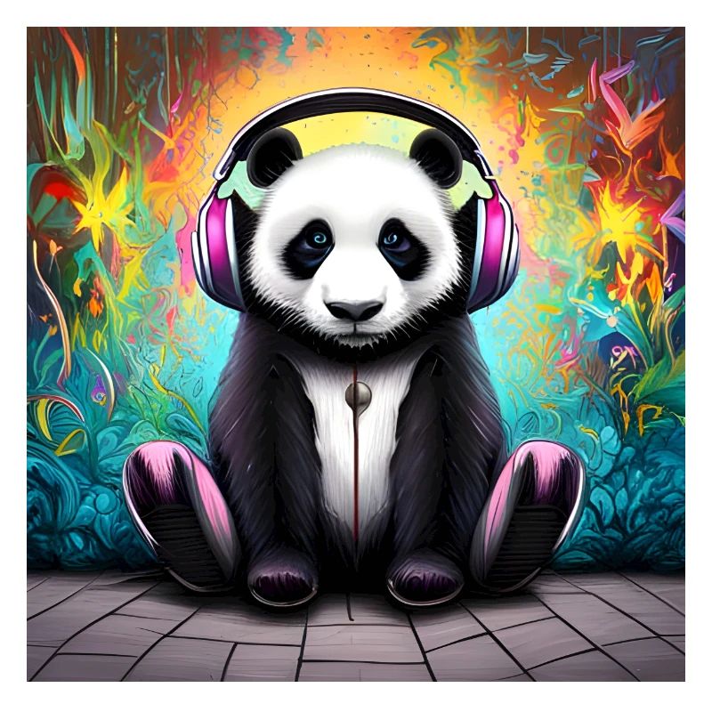 Panda avec casque néon