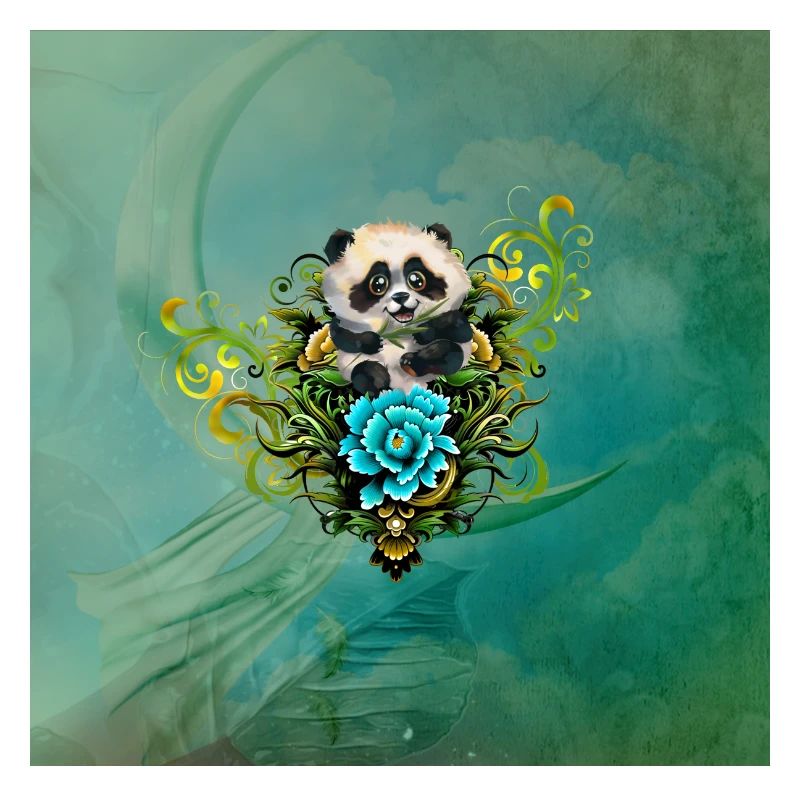 Mignon petit panda avec des fleurs