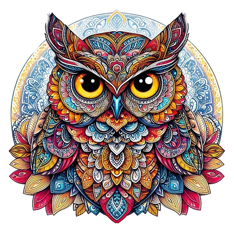 Eule mit Mandalas verziert