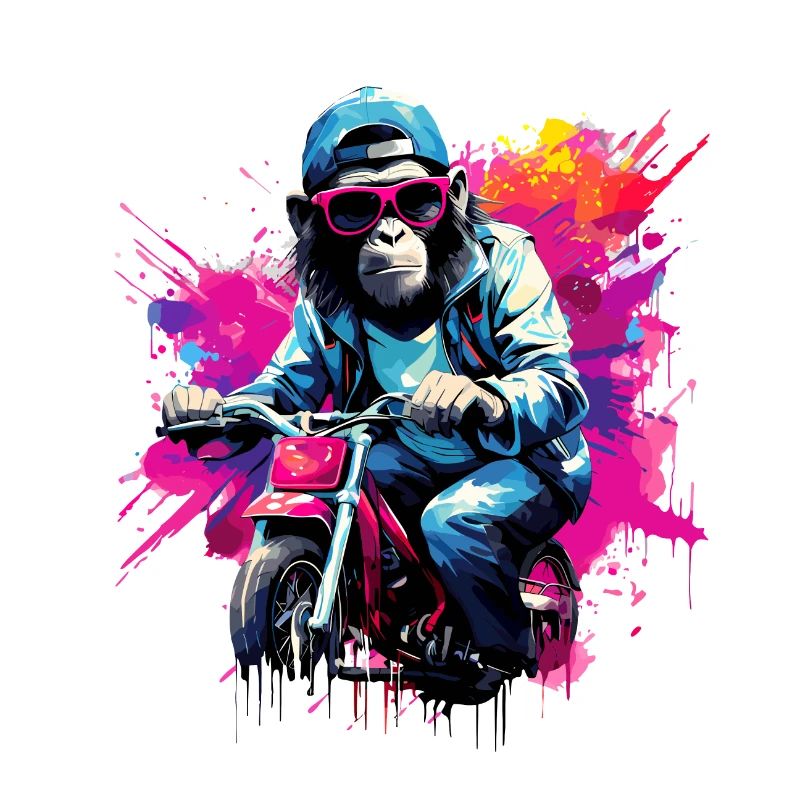Funny monkey with motorcycle chimpanzee monkey