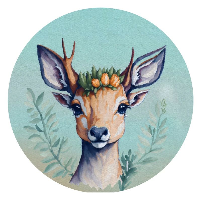 Cerf Mignon avec Couronne de Fleurs