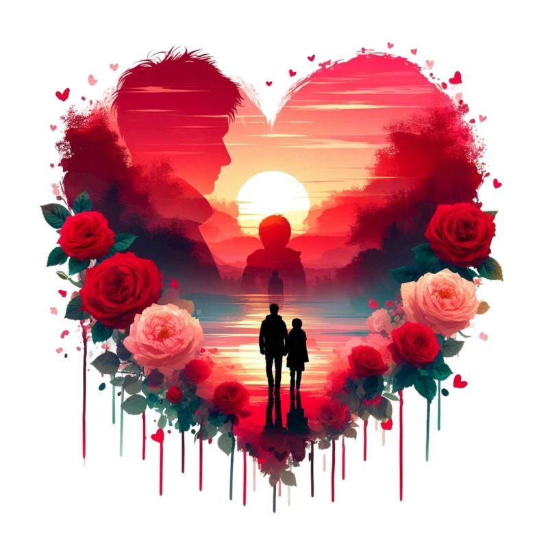 Romantique Coucher De Soleil Scène De Coeur