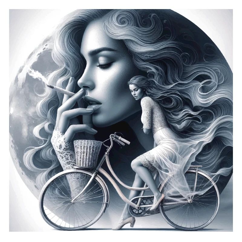 Dreamy Moonlit Cyclist Artwork
