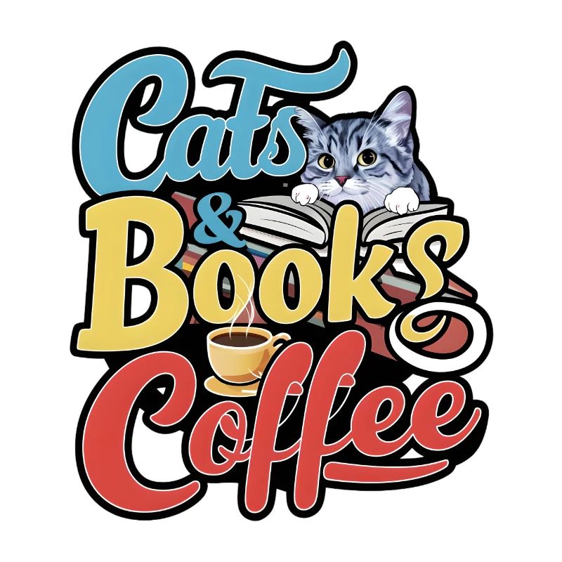 Katzen und Bücher mit Kaffee-Design