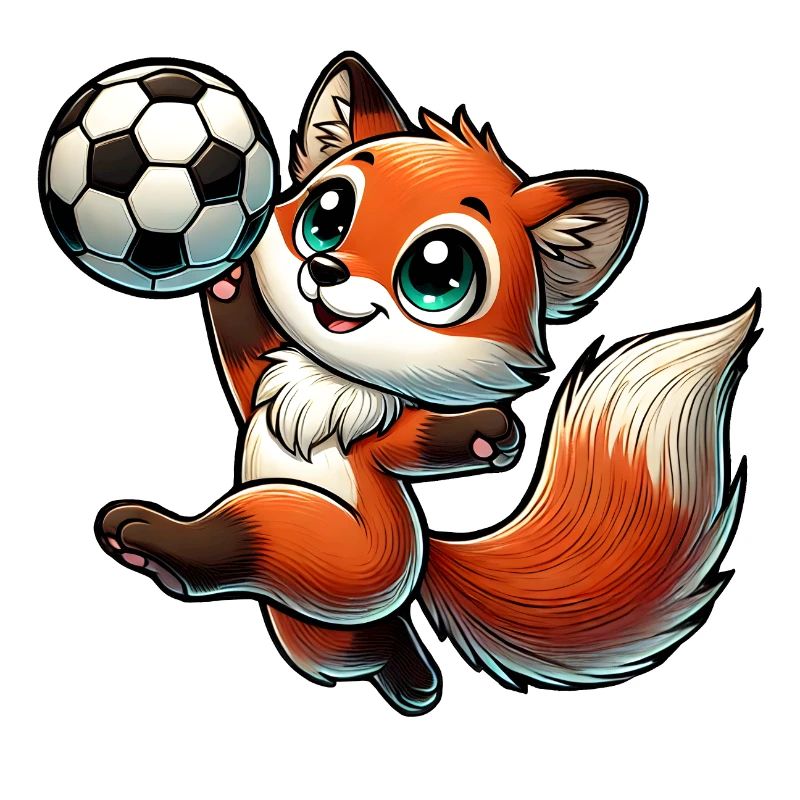 Cheerful fox playing with a soccer ball