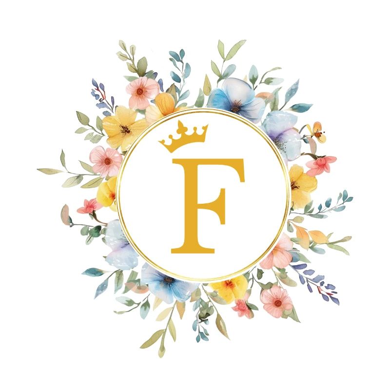 F Monogram, Flower Circle, Personalizable