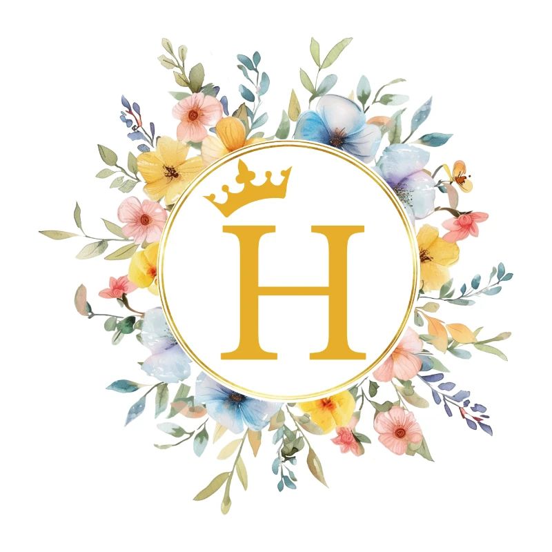 H Monogram, Flower Circle, Personalizable