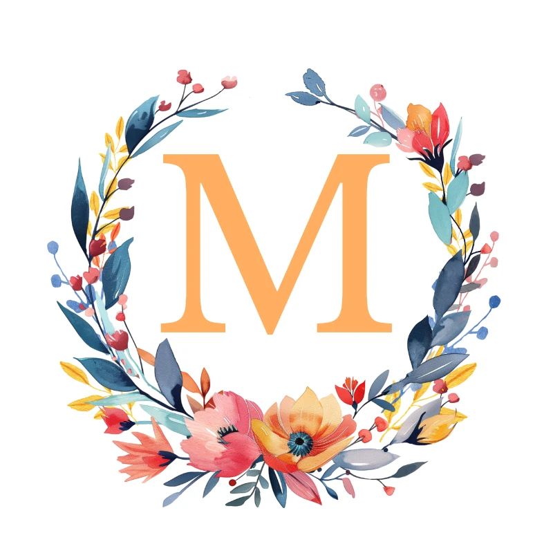 M Monogram, Flower Wreath, Personalizable