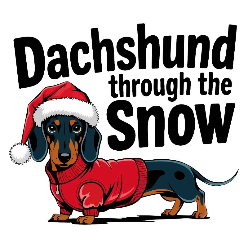 Teckel en pull de vacances avec chapeau de Père Noël