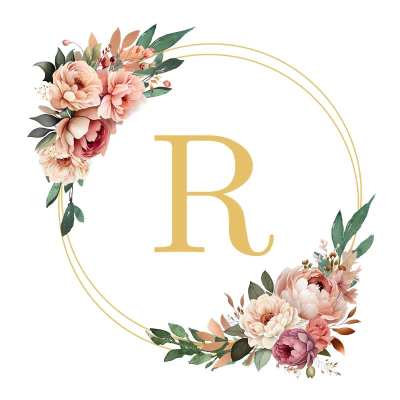 R Monogram, Flower Wreath, Personalizable