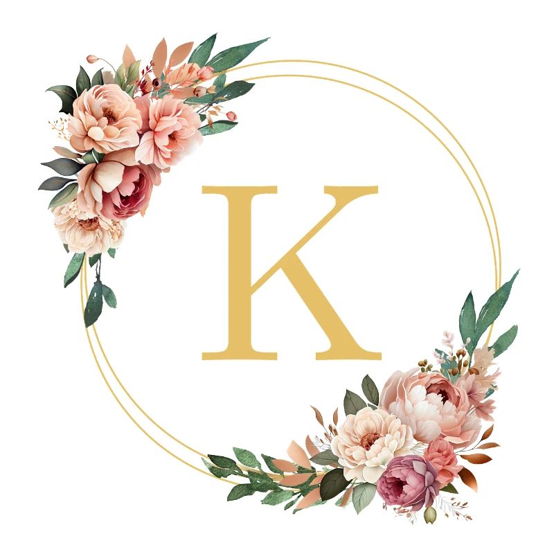 K Monogramm, Blumen-Kranz, personalisierbar
