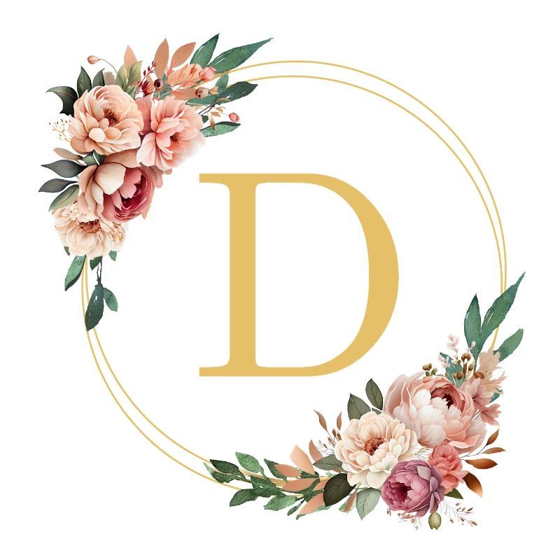 D Monogram, Flower Wreath, Personalizable