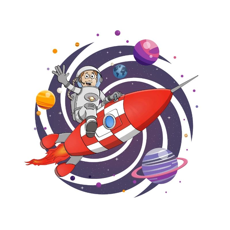 L’astronaute et la fusée rouge dans l’espace.