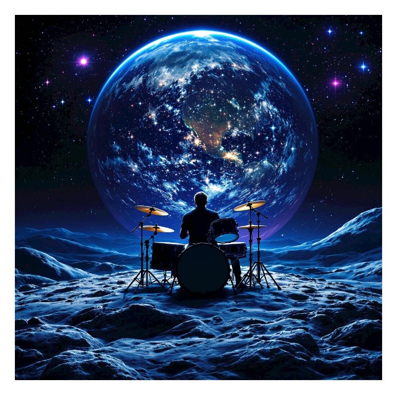 Batteur sur la Lune devant la Terre dans l’espace