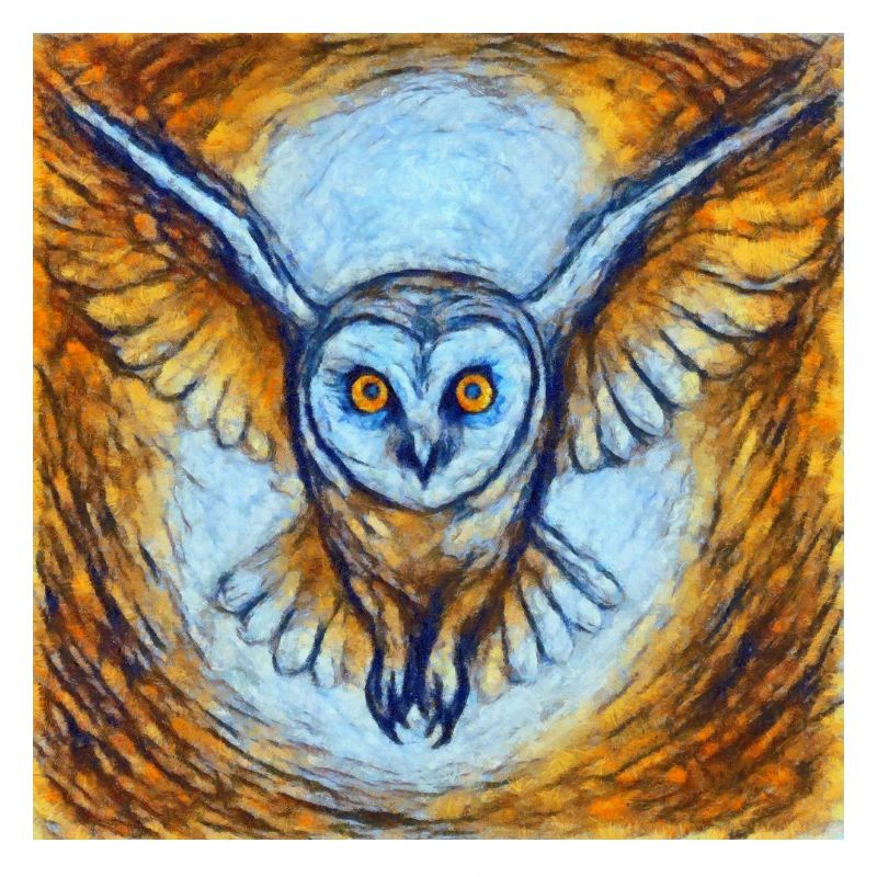 Glowing owl in flight