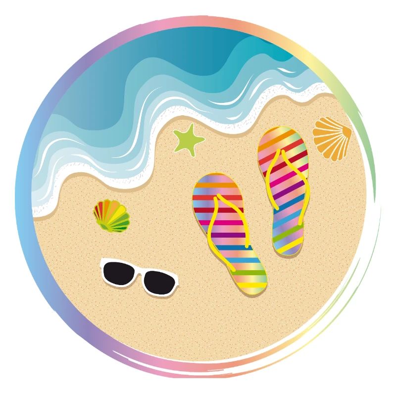 Flip-flops in rainbow design on the sandy beach
