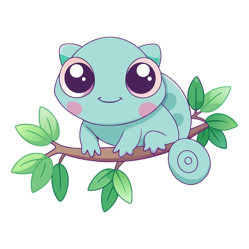Bébé caméléon turquoise sur une branche