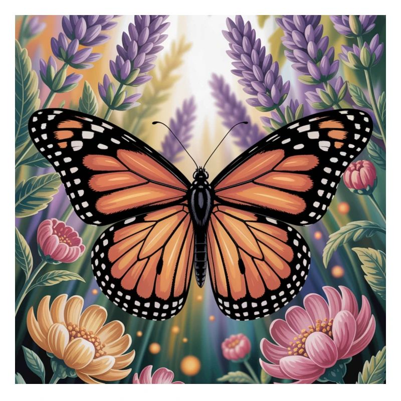 Papillon monarque vibrant Amidlavender fleurit