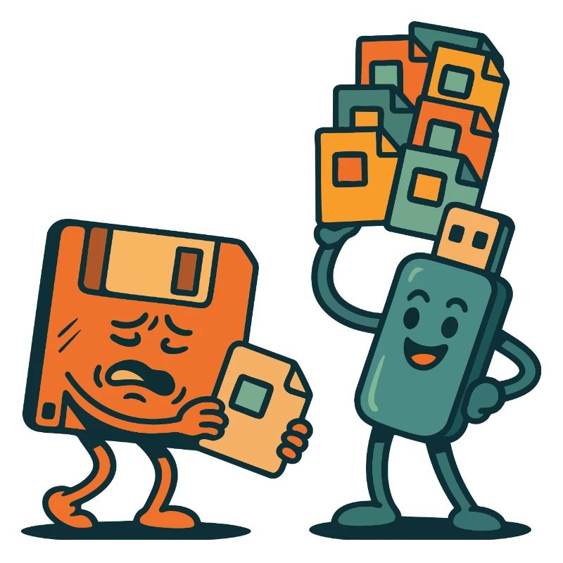 Disquette vs clé USB : le sarcasme des technologies rétro