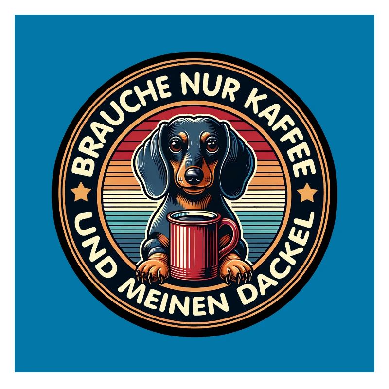 Teckel avec tasse à café au design rétro