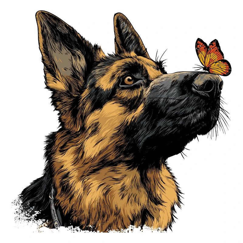 German Shepherd and butterfly