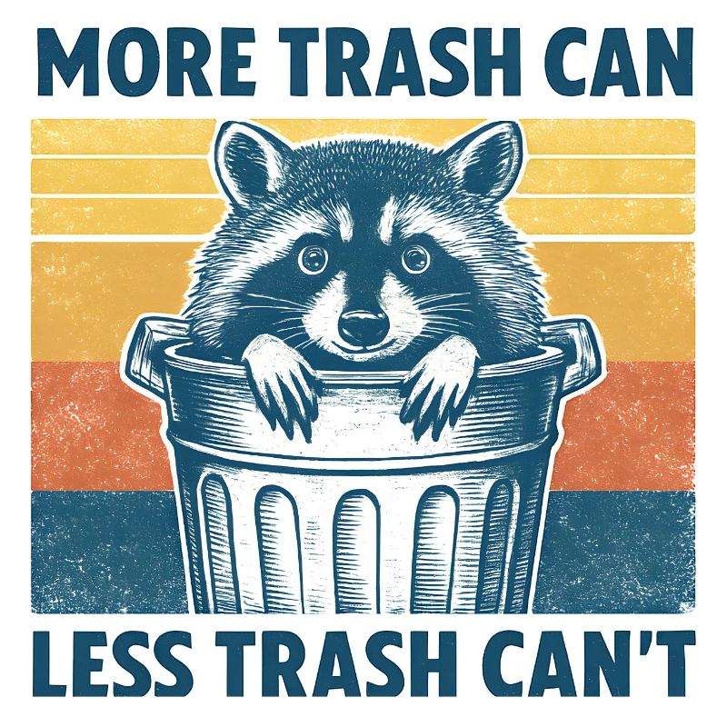 Wild raccoon with trash theme