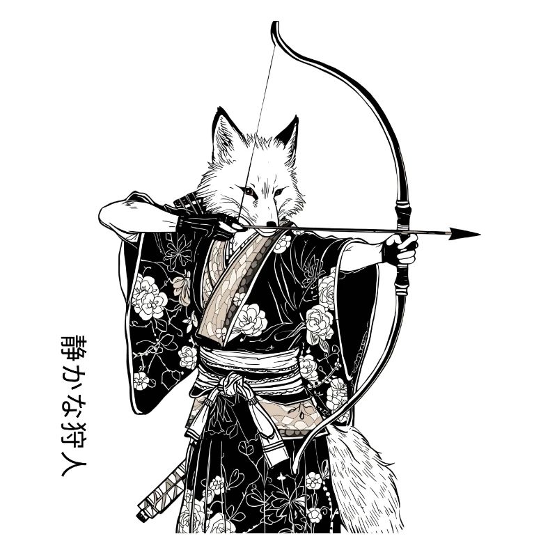Renard samouraï avec arc – Art japonais Ukiyo-e