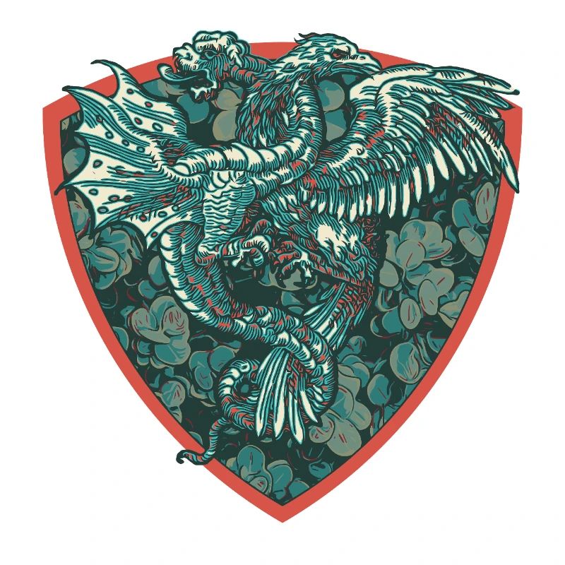 Medieval Dragon in Blue on Shield