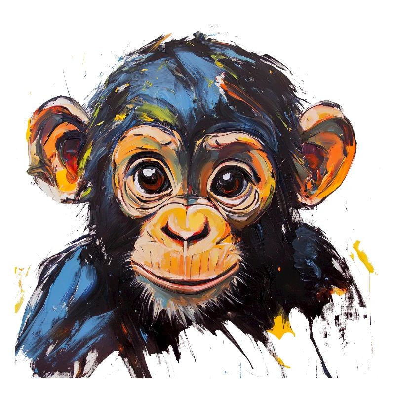 Expressive baby monkey portrait art design