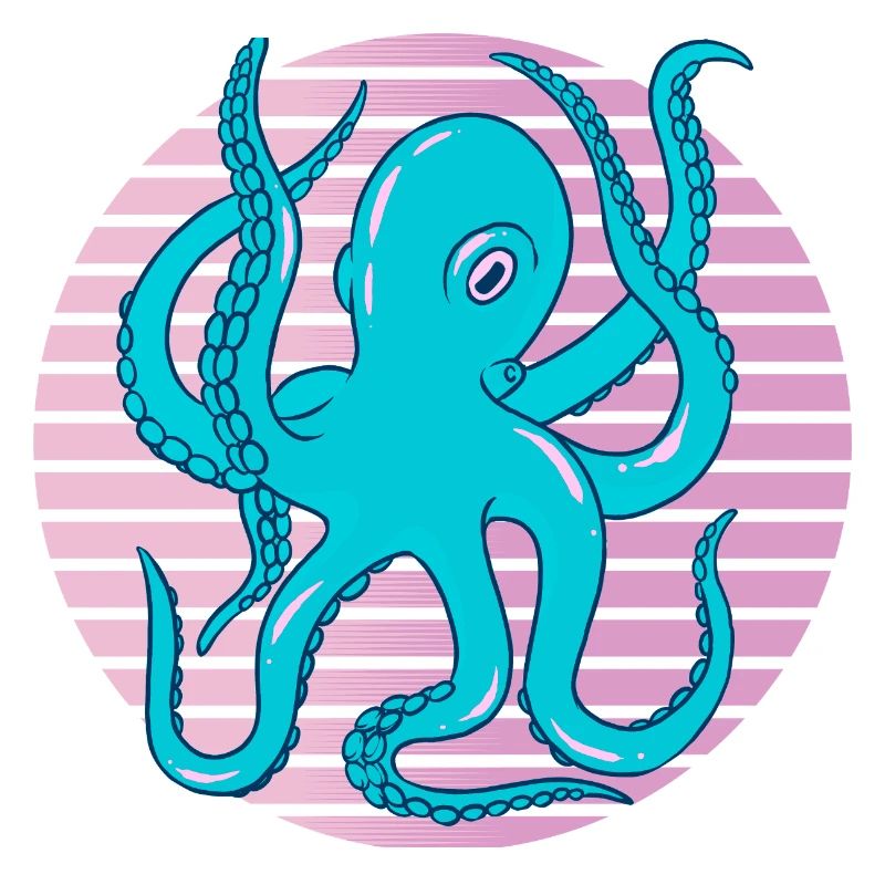 Neon Octopus Retro Sea Art Squid