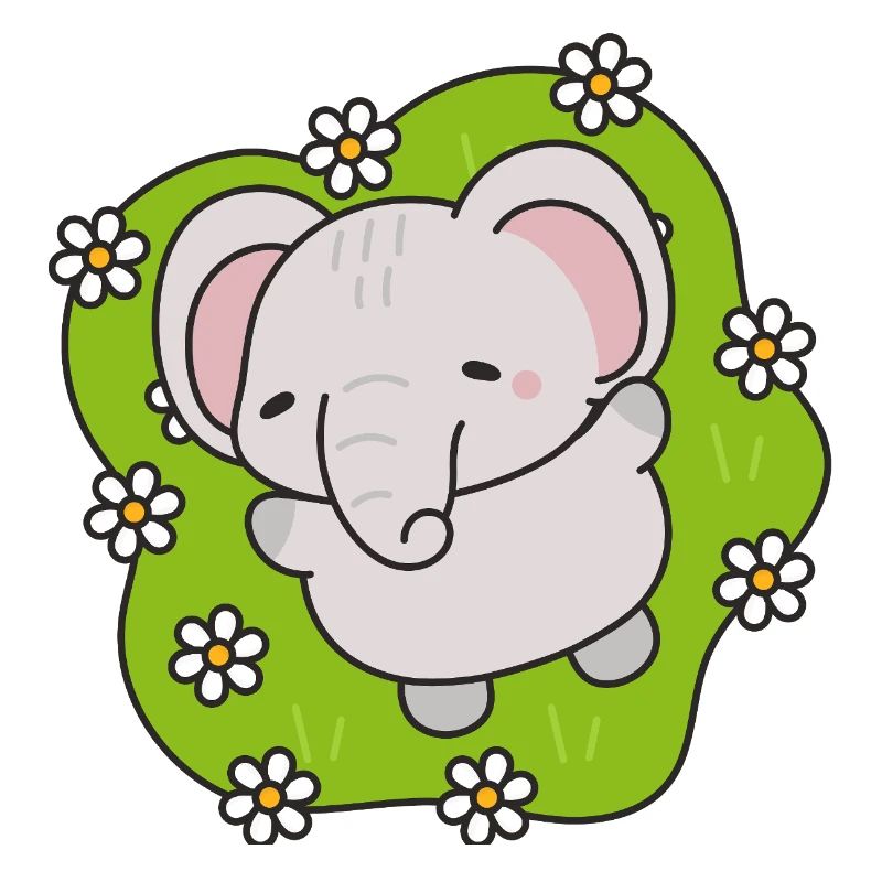 Éléphant Mignon aux Fleurs
