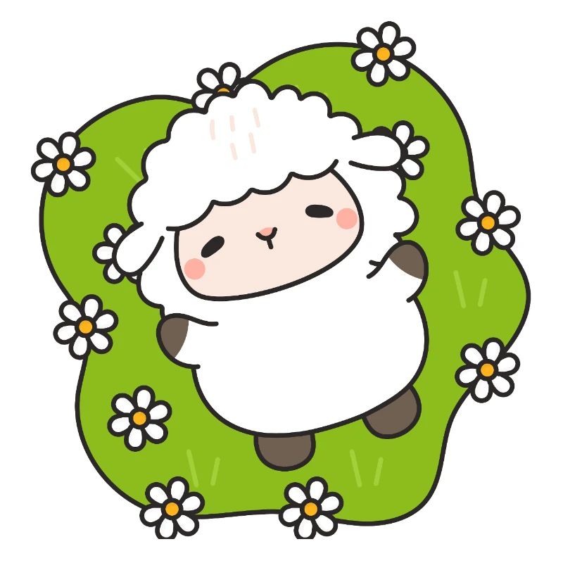 Mouton joyeux sur gazon fleuri