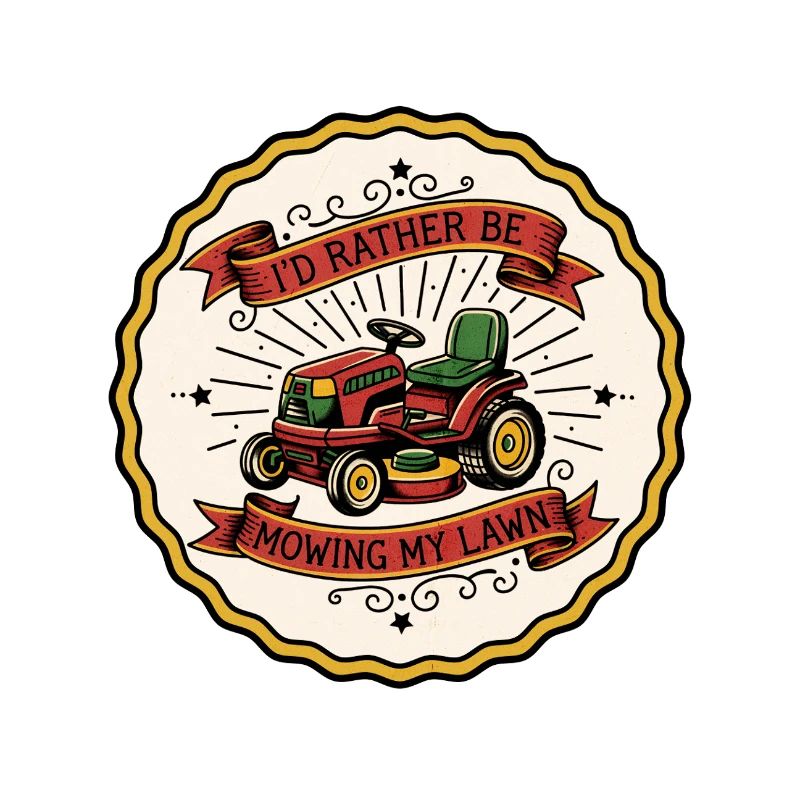 I'd Rather Be Mowing — Retro Badge