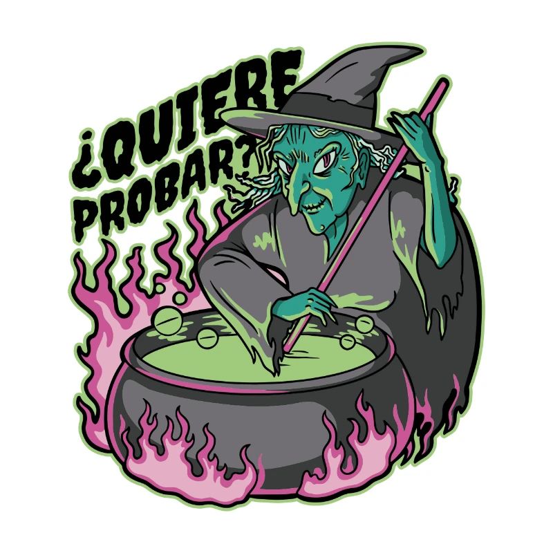 Neon witch in cauldron