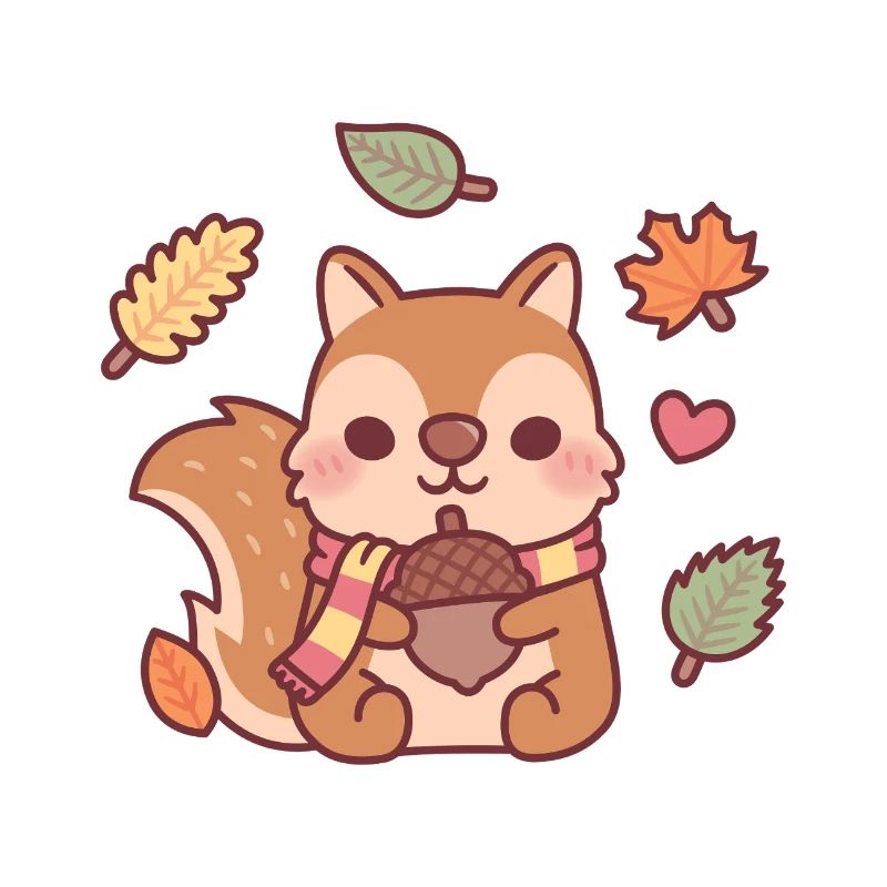 Niedliches Eichhörnchen mit Schal mit Eichel Herbstmeer