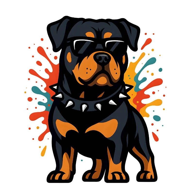 Chien rottweiler avec explosion de couleurs