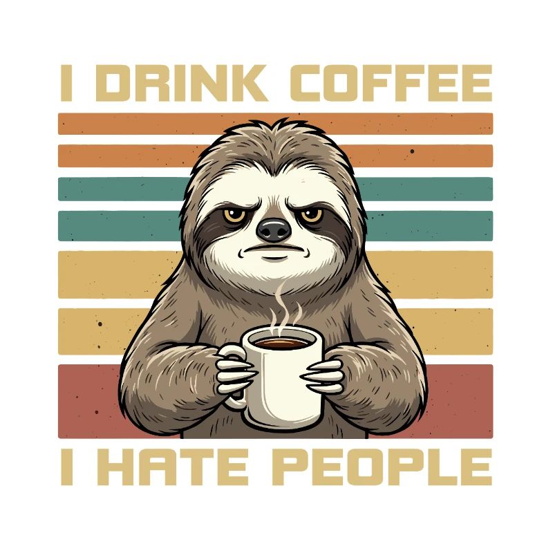 Grumpy Funny Sloth Drink Coffee and Hate People