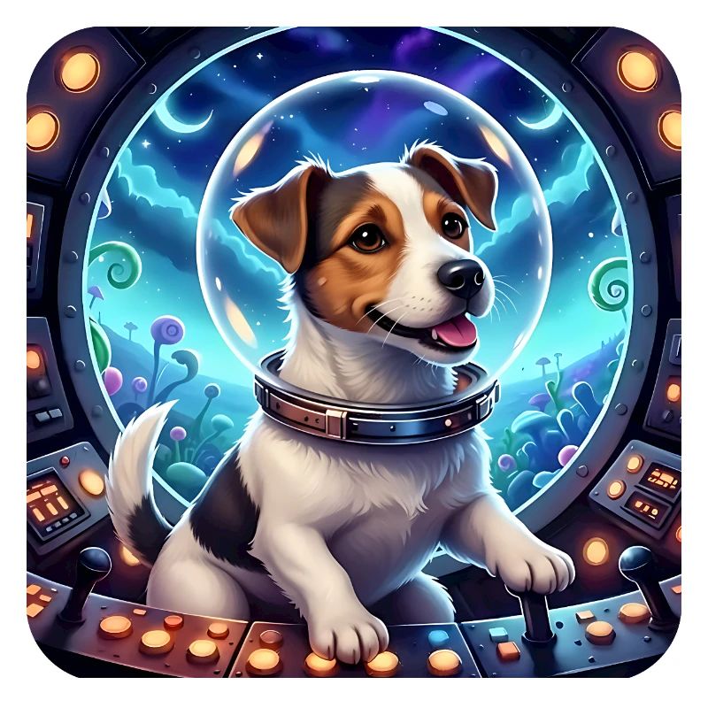 Chiot Cosmique dans la capsule spatiale