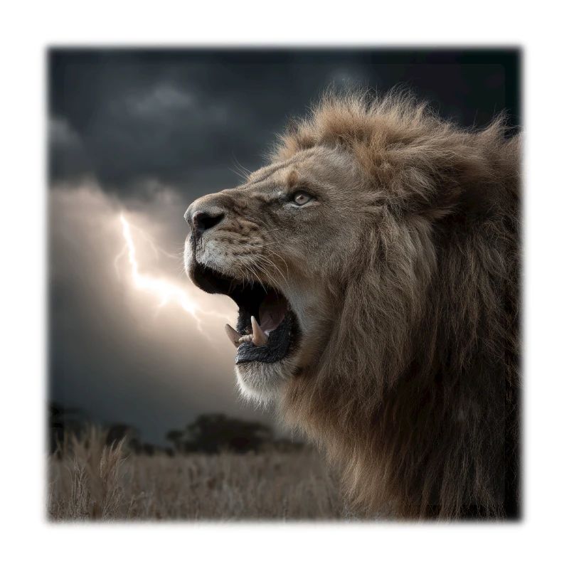 Dramatic Roaring King - Lion in the Storm