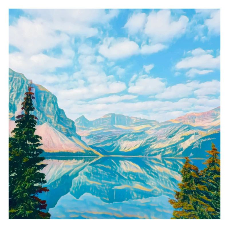 Sky blue mountain lake reflection